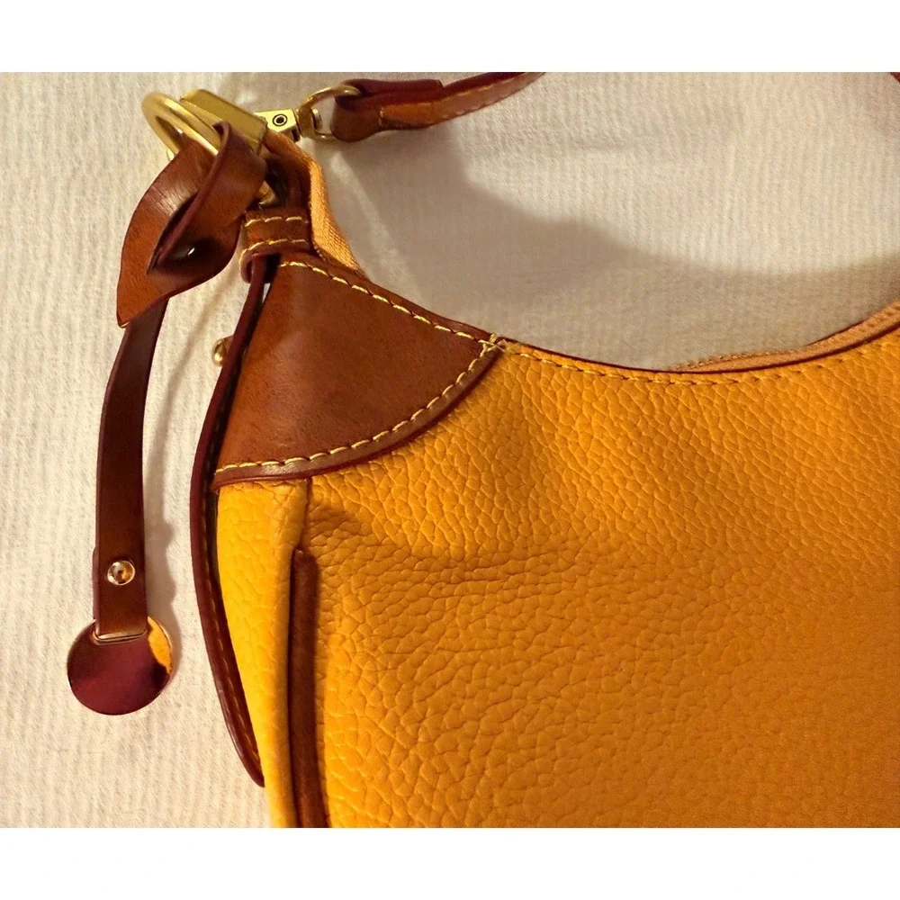 Dooney & Bourke Pebble Leather Mini Crossbody Bag‎ Yellow Brown Trim NEW Vintage